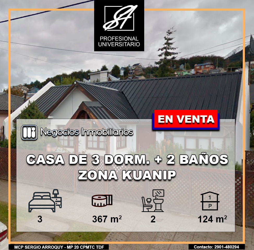 Kuanip 2121, Ushuaia, Tierra del Fuego 9410, 3 Habitaciones Habitaciones, 0 ,2 BathroomsBathrooms,Casa,En Venta,0,1143