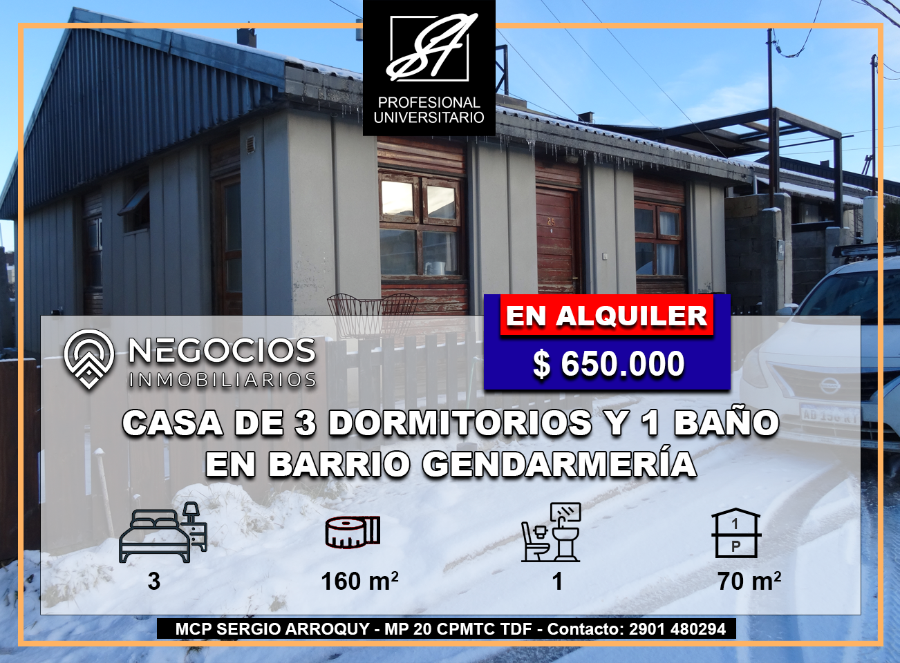 Perito Francisco Moreno, Tierra del Fuego 9410, 3 Habitaciones Habitaciones, 0 ,1 BañoBathrooms,Casa,En Alquiler,0,1190