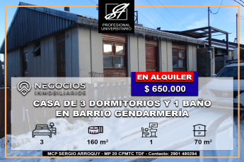 Barrio Gendarmeria, Tierra del Fuego 9410, 3 Habitaciones Habitaciones, ,1 BañoBathrooms,Casa,En Alquiler,1190
